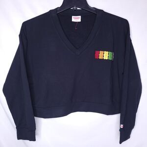 Haribo Sweatshirt Womens Large Black Cropped Fleece V Neck
